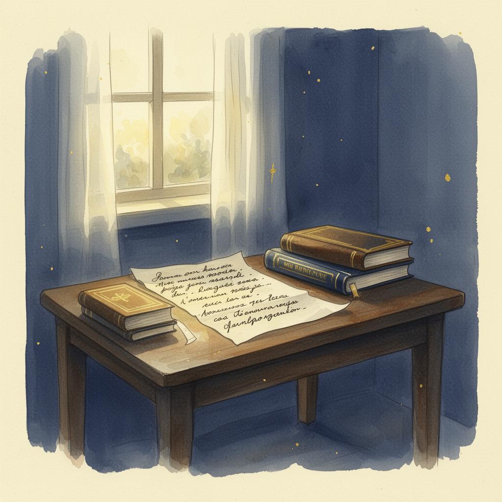 Mesa com cartas escritas à mão e livros, símbolo da escrita espiritual